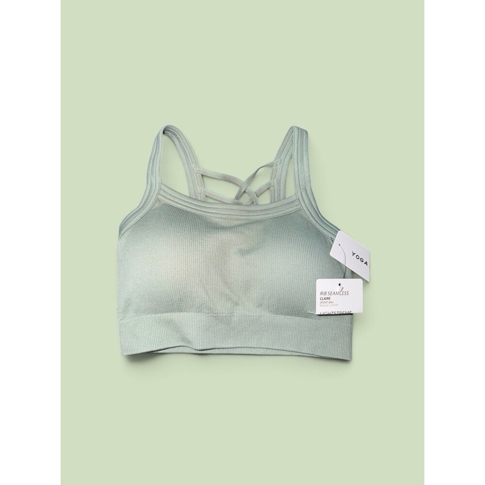 Yogalicious Rib Seamless Claire Sports Bra XS Medium Support Padded Green Milieu